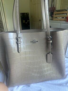 Coach Croc-Embossed Leather Tote in Brown